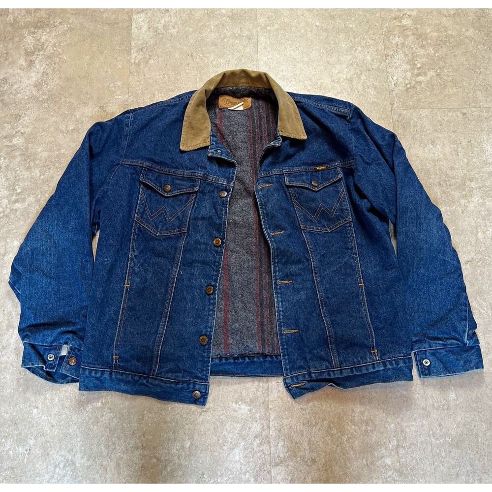 Wrangler Men's Western Jean Jacket Blanket Lined Corduroy Collar Size Large